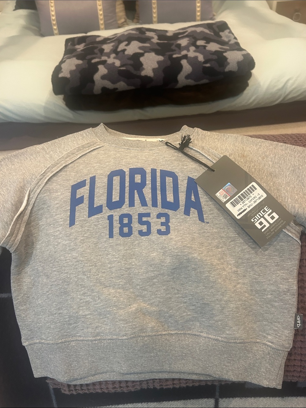 Florida 1853 Gray Crewneck Sweatshirt - Blue Lettering